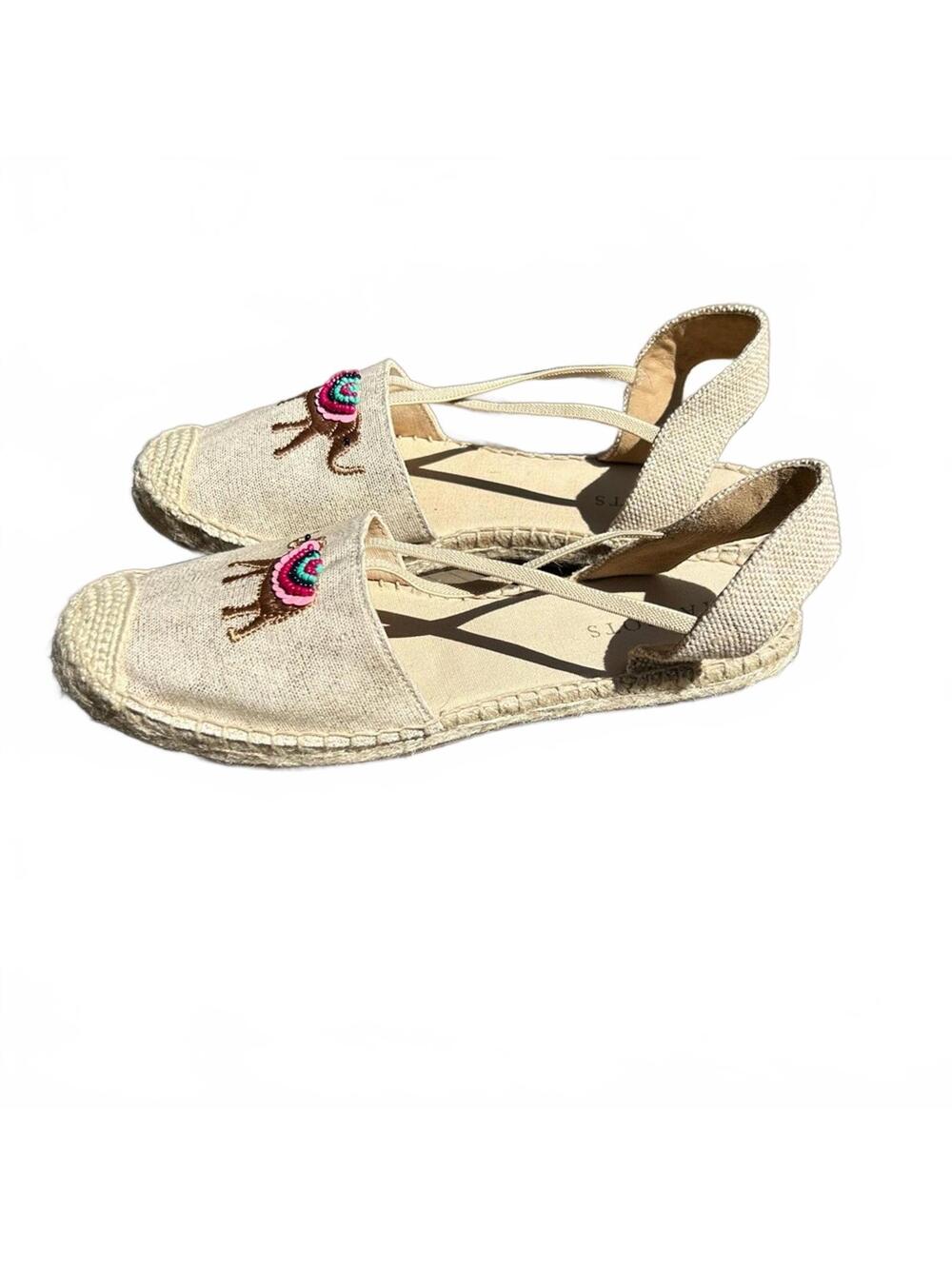 Talbots Ivy Espadrille Flats in Light Metallic Gold Embroidered Elephant | 7.5